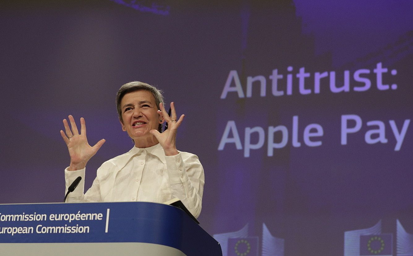 Margrethe Vestager Europako Batzordeko Lehia komisarioa. OLIVIER HOSLET / EFE. Margrethe Vestager Europako Batzordeko Lehia komisarioa. OLIVIER HOSLET / EFE.