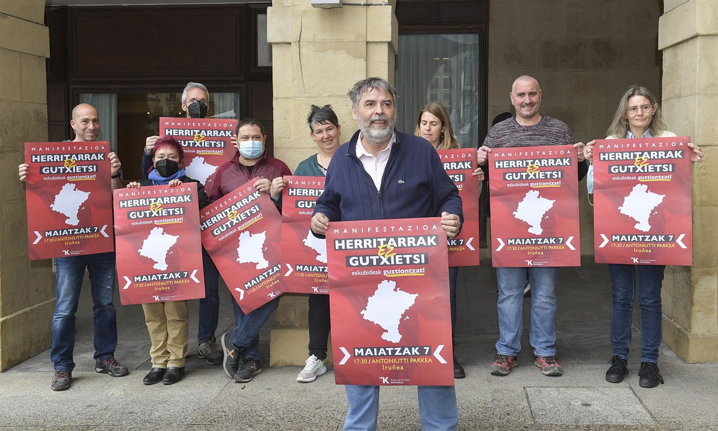 Biharko manifestazioa iragartzeko Kontseiluaren agerraldia, iragan martxoa amaieran, Iruñeko Laba espazioan. IDOIA ZABALETA / FOKU.