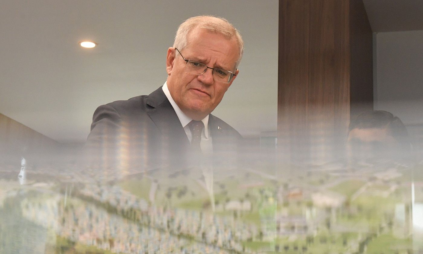 Scott Morrison Australiako jarduneko lehen ministroa, iragan igandean, kanpainako ekitaldi batean. MICK TSIKAS / EFE. Scott Morrison Australiako jarduneko lehen ministroa, iragan igandean, kanpainako ekitaldi batean. MICK TSIKAS / EFE.