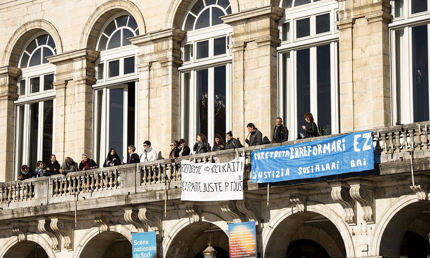 Erretreten erreformaren kontrako protesta bat, 2020an, Baionan. GUILLAUME FAUVEAU.