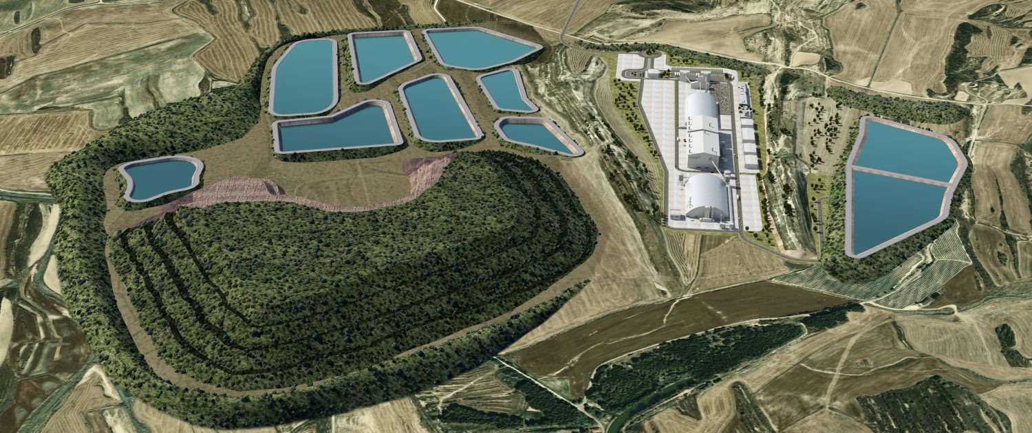 Geoalcaliren Zangoza inguruko Muga meatokia nolakoa izanen litzatekeen irudikatzen duen argazkia. GEOALCALI