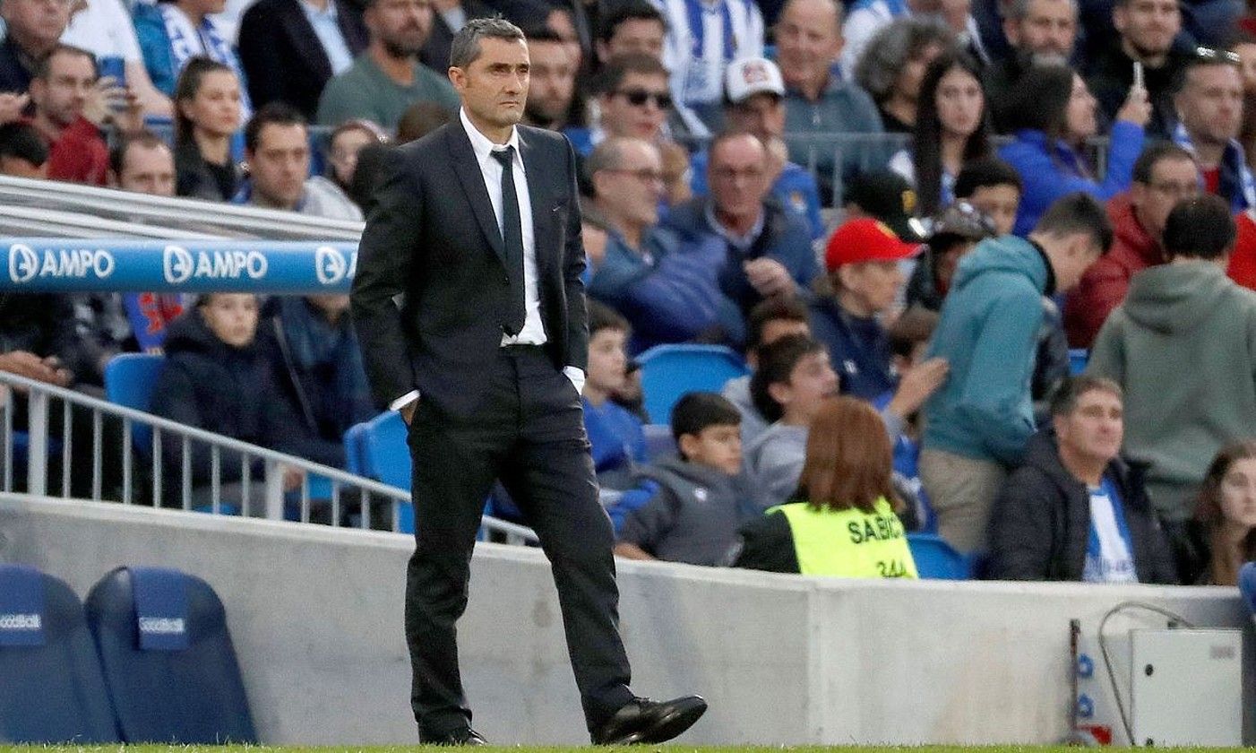 Ernesto Valverde Anoetan, Bartzelona entrenatzen zuenean. J. ETXEZARRETA / EFE.