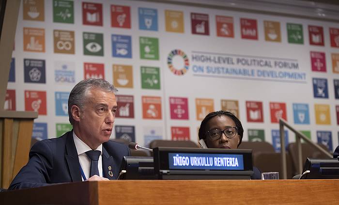 Iñigo Urkullu Jaurlaritzako lehendakaria, gaur, Nazio Batuen Erakundean. IREKIA