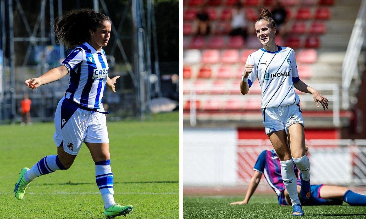 Nerea Eizagirre Realekoa, eta Carla Armengol Alavesekoa, finalerdietan sartu zituzten golak ospatzen. REALA ETA ALAVES.