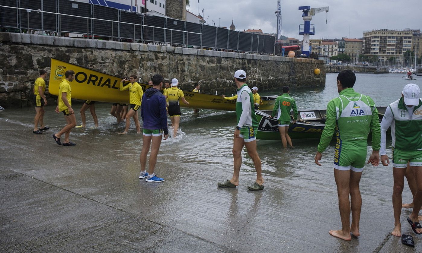 Orio eta Hondarribia, atzo goizean Donostian, azkeneko entrenamenduan. JON URBE / FOKU.