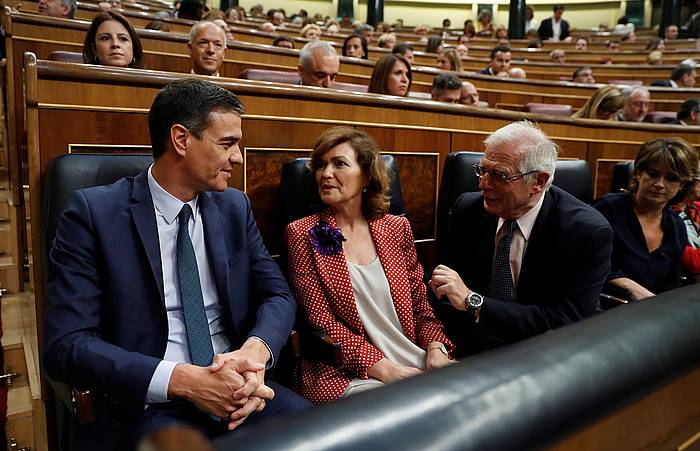 Pedro Sanchez Espainiako presidentegaia, gaur, Kongresuan. EMILIO NARANJO / EFE