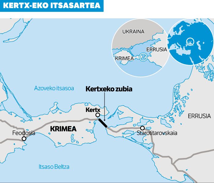 Krimeako anexioaren ikur den zubiaren zati bat hondatu dute.