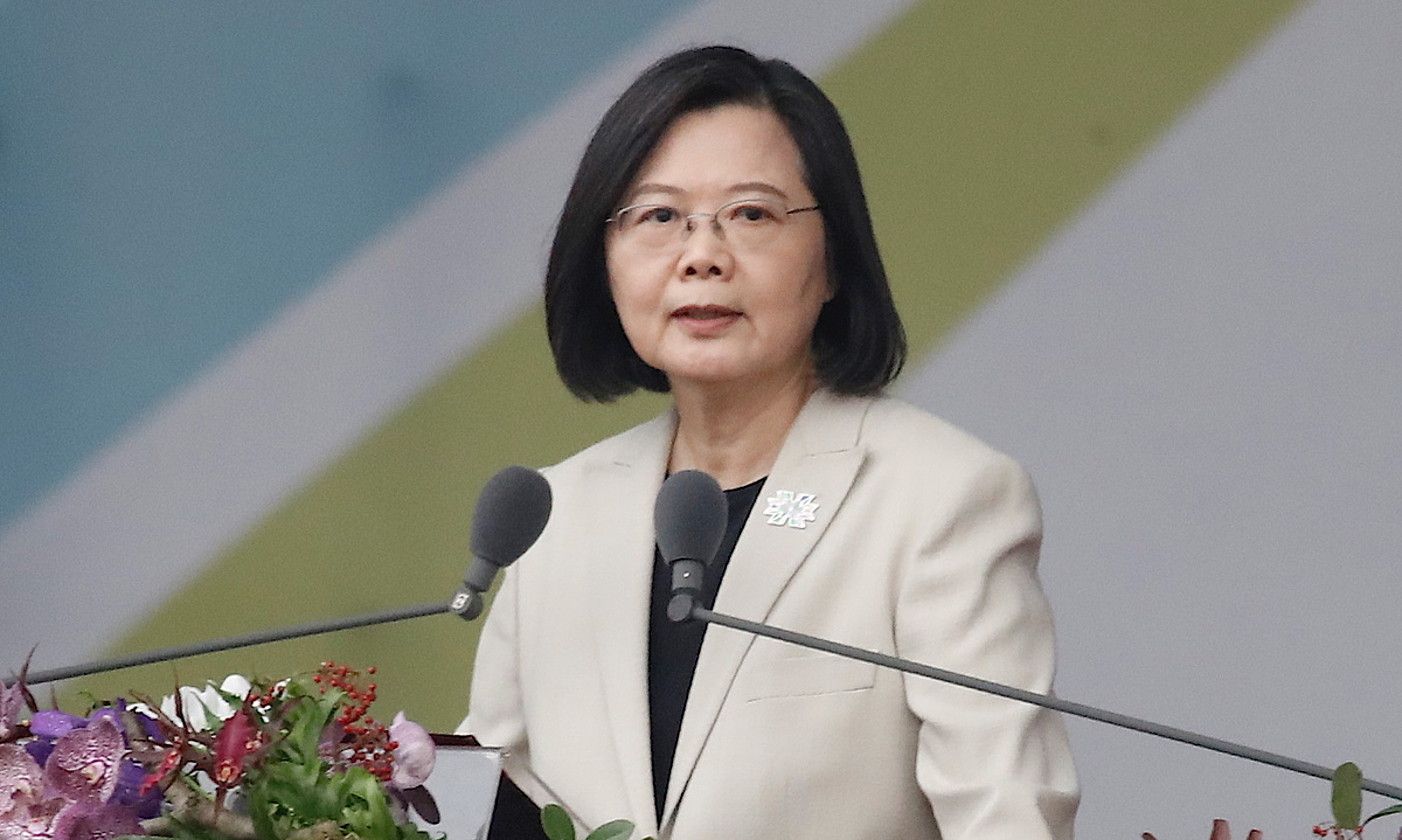 Tsai Ing-wen Taiwango presidentea, Taipein, atzo, hitzaldia eman aurretik. DANIEL CENG SHOU YI / EFE.