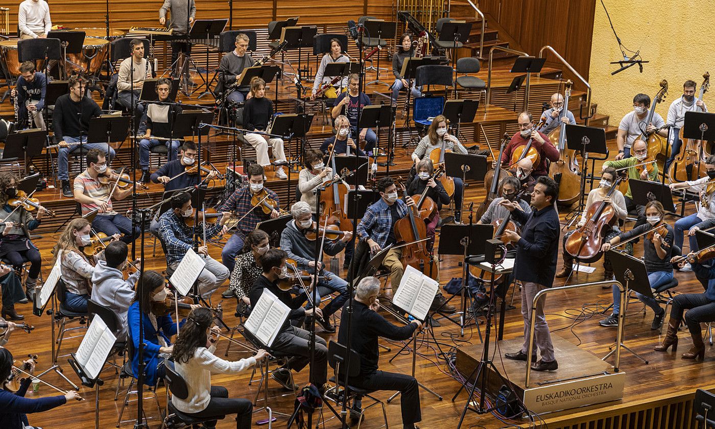 Euskadiko Orkestra diskoa grabatzen, Miramongo egoitzan, 2021eko abenduan. JUANTXO EGAÑA / EUSKADIKO ORKESTRA.