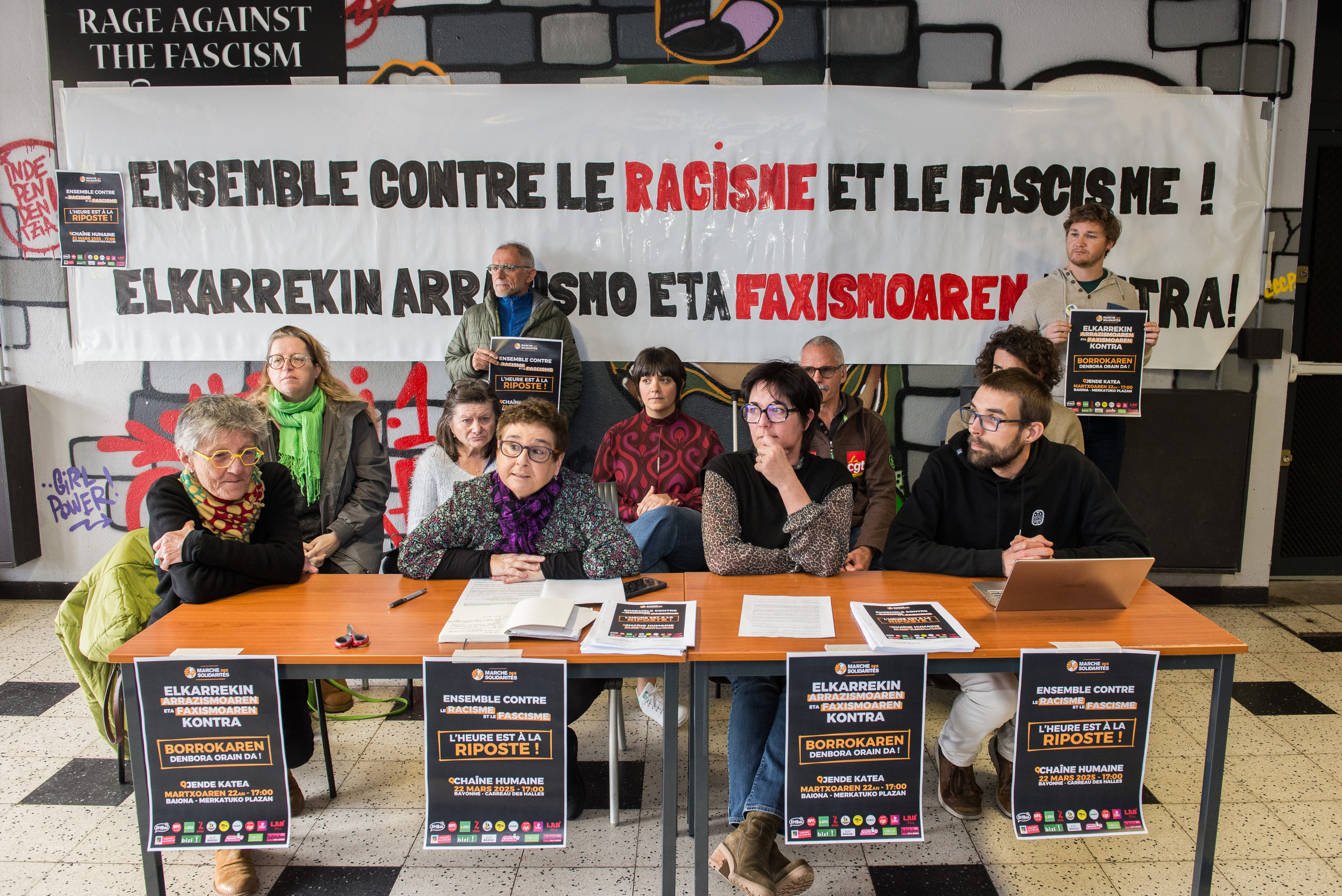 Protestara deitu duten eragileen prentsaurrekoa, Baionan. GUILLAUME FAUVEAU