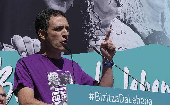 Mitxel Lakuntza ELAko idazkari nagusia, sindikatuaren ekitaldi batean. MONIKA DEL VALLE, FOKU