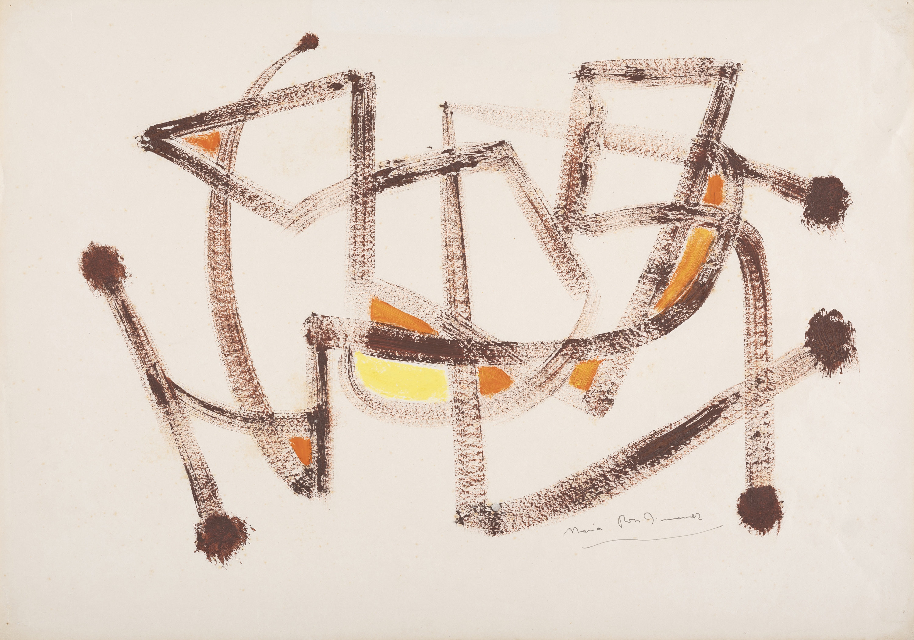 Maria Paz Jimenezen izenbururik gabeko gouache bat (1949). Donostiako Kubo-Kutxa aretoan ikusgai dauden lanetako bat da. JUANTXO EGAÑA