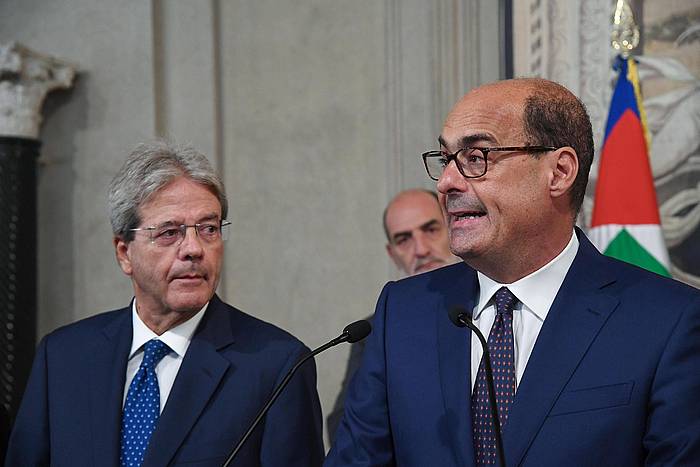 Mattarella Italiako presidentea eta Zingaretti PDren idazkari nagusia, gaur, bien arteko bileraren ostean. EFE