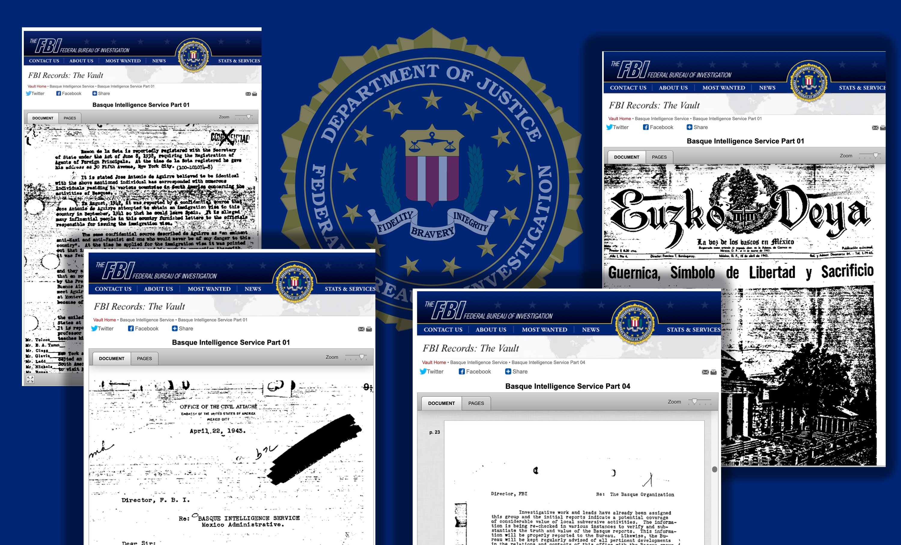 Euskal informatzaileekin lotutako agiriak FBIren webgunean. BERRIA