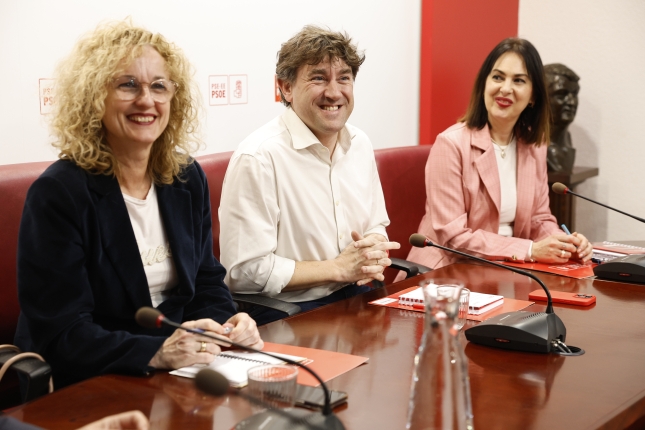 Eneko Andueza —erdian—, PSE-EEren zuzendaritzaren bilera batean. MIGUEL TOÑA / EFE