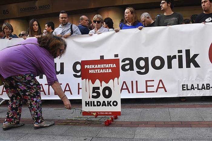 Lan istripuen aurkako sindikatuen mobilizazio bat, iaz. BERRIA