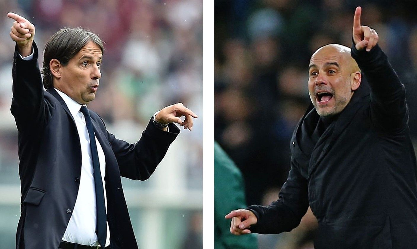 Simone Inzaghi Inter Milaneko entrenatzailea eta Pep Guardiola Manchester Cityko entrenatzailea. RONALD WITTEK / efe - Adam Vaughan / EFE BERRIA. Simone Inzaghi Inter Milaneko entrenatzailea eta Pep Guardiola Manchester Cityko entrenatzailea. RONALD WITTEK / efe - Adam Vaughan / EFE BERRIA.