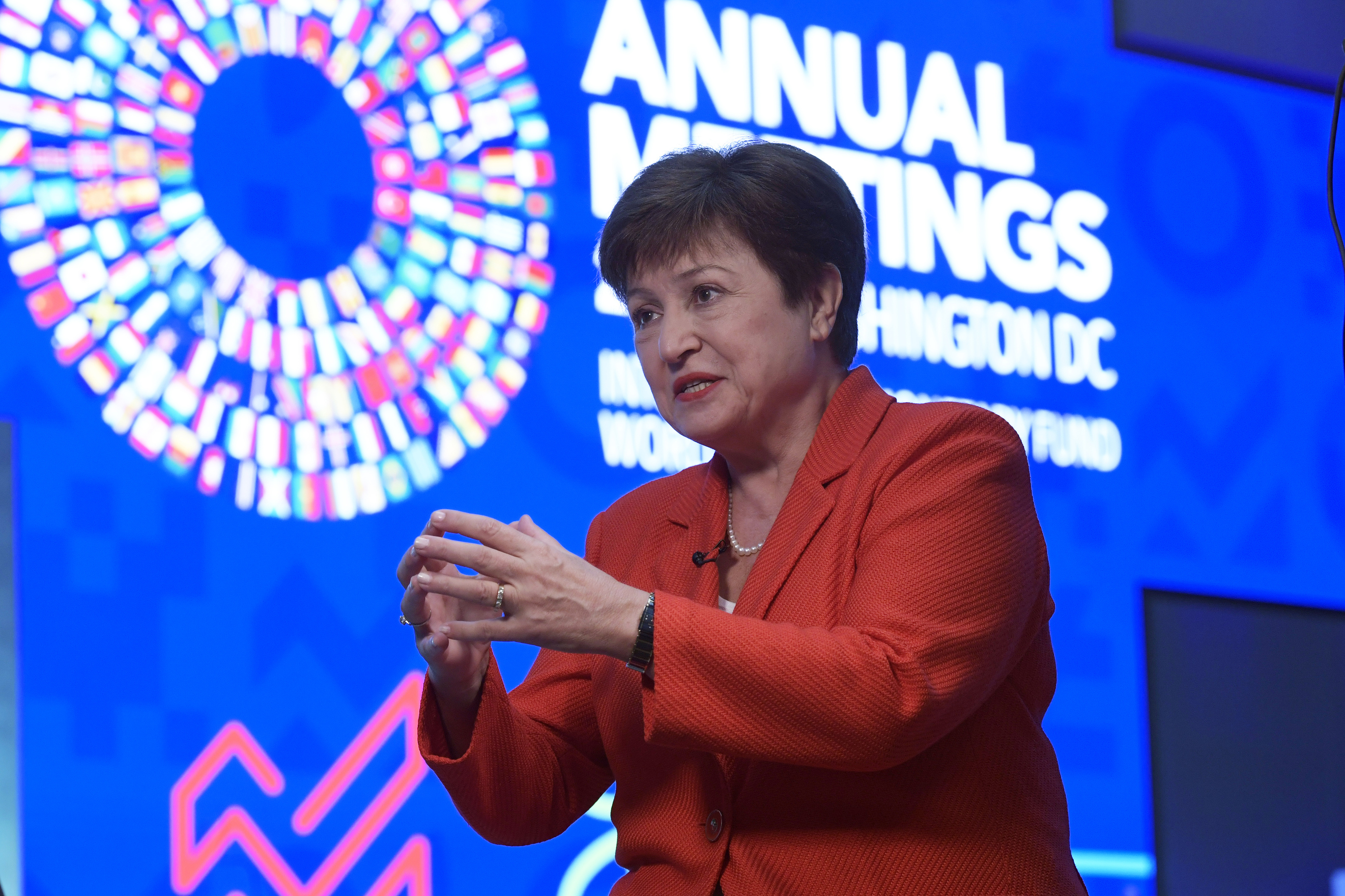 Kristalina Georgieva Nazioarteko Diru Funtseko zuzendaria, Washingtonen egindako agerraldi batean. LENIN NOLLY / EFE