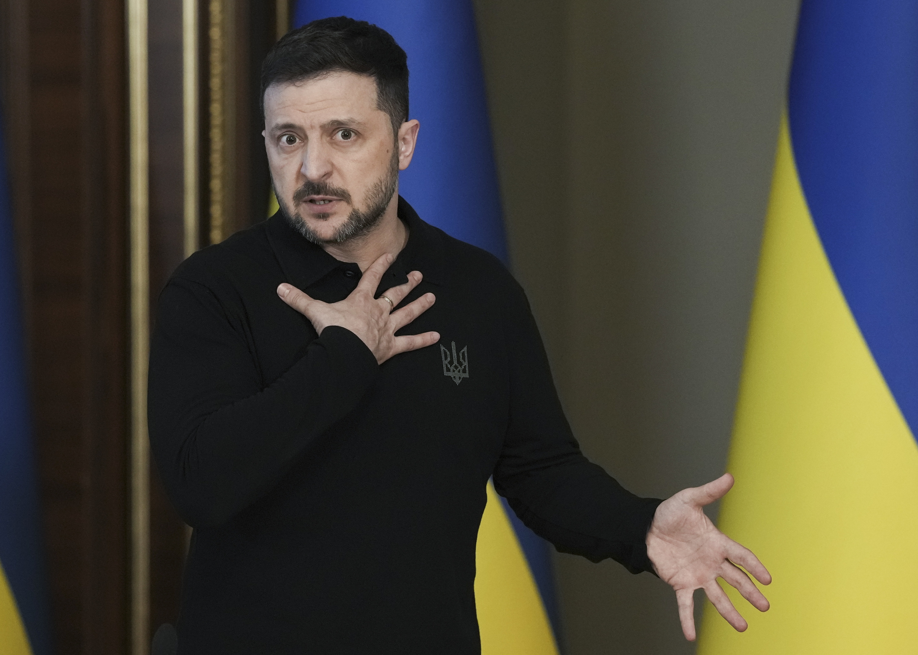 Volodimir Zelenski Ukrainako presidentea, joan den astean, prentsaurreko batean, Kieven. EFE