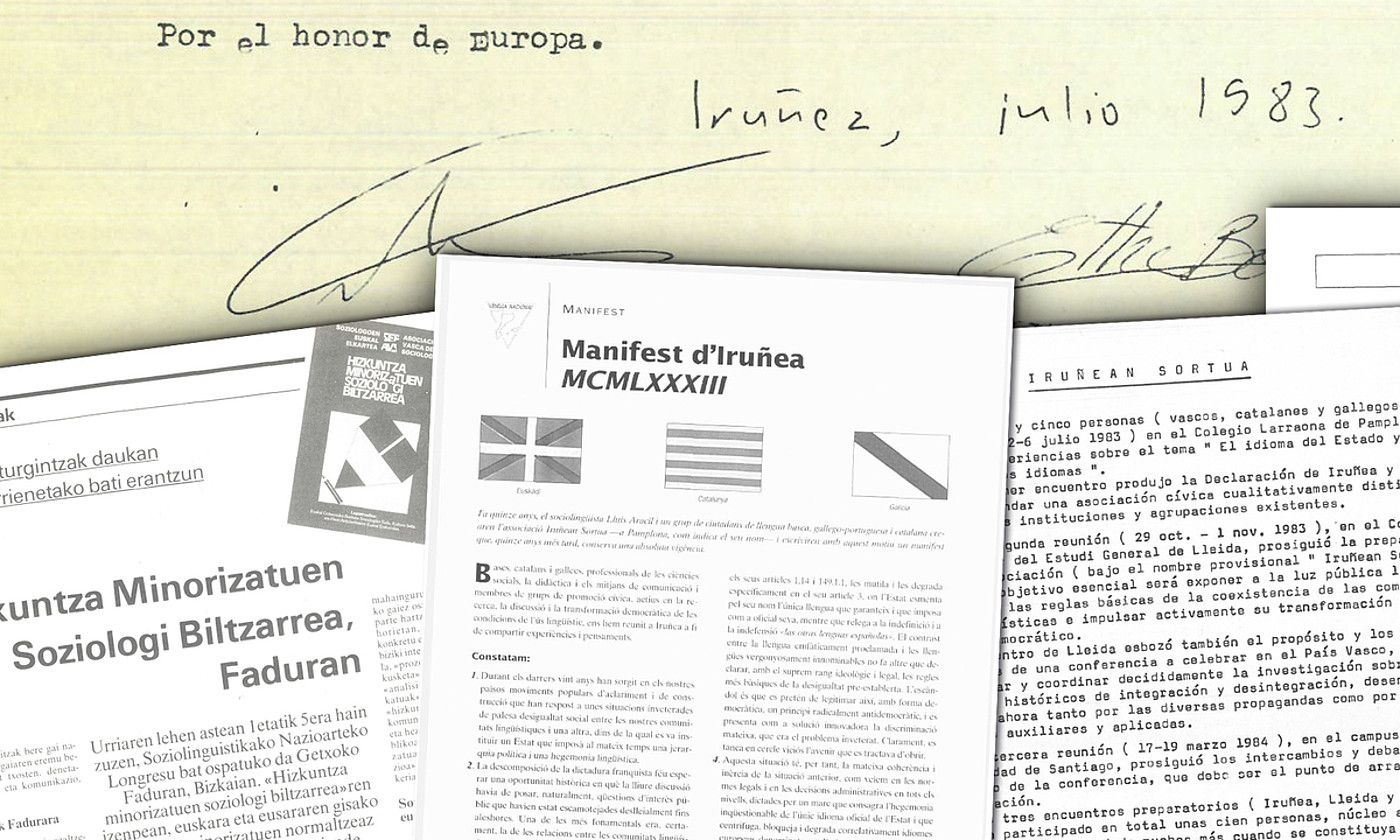 Iruñeko Agiria dokumentua hainbat hizkuntzatan, eta Getxon egin zen kongresuari buruzko artikulua Jakin aldizkarian. BERRIA.