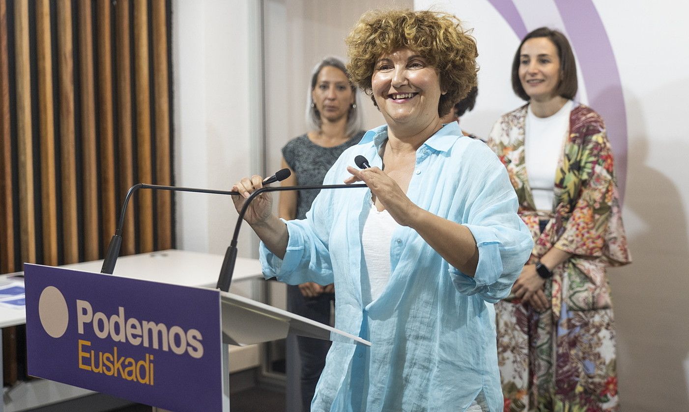 Pilar Garrido, Espainiako Gorteetarako hauteskundeen emaitzen balorazioa egiten, atzo. MONIKA DEL VALLE / FOKU.