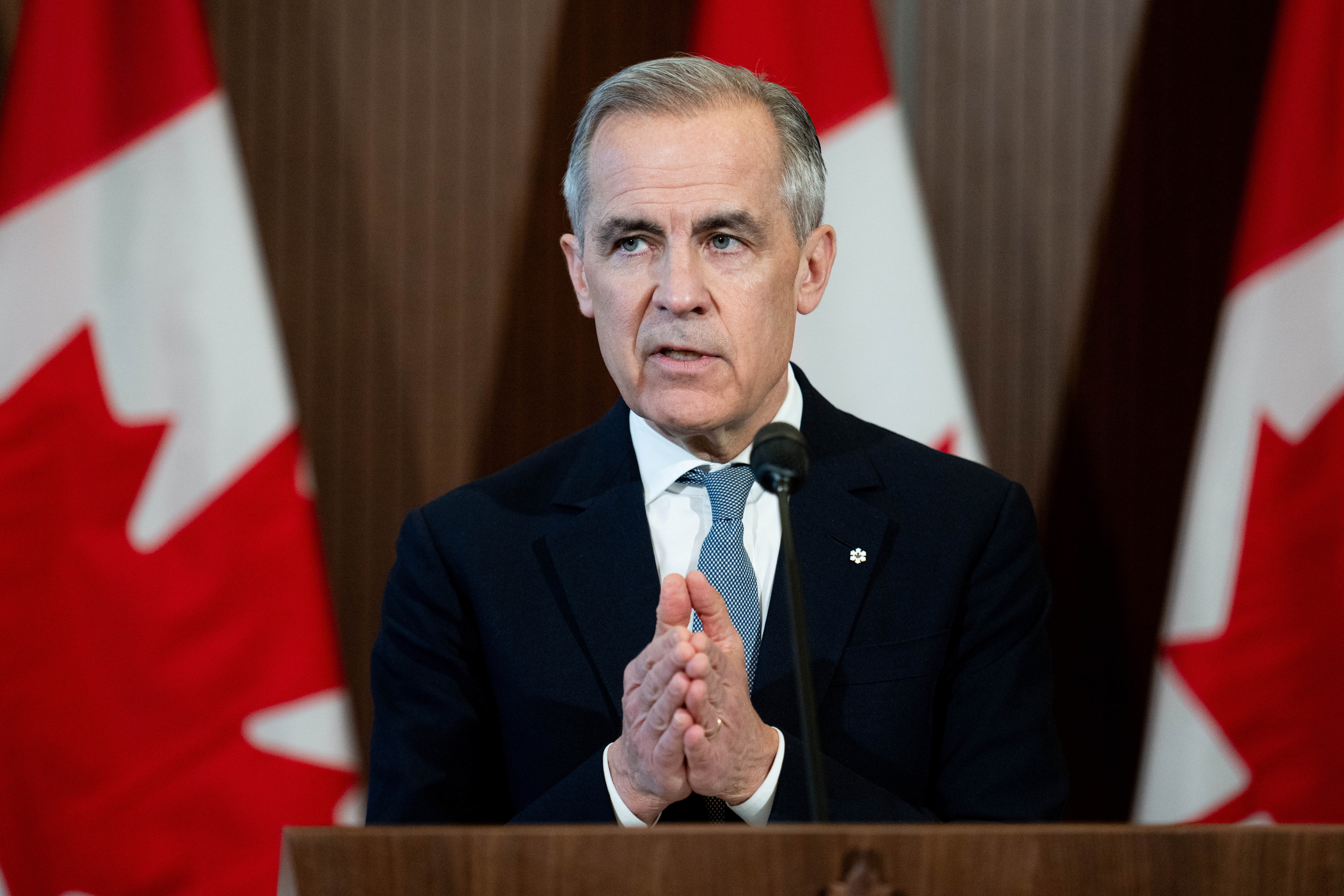 Mark Carney agerraldi batean, Ottawan, martxoaren 27an. SPENCER COLBY / EFE 