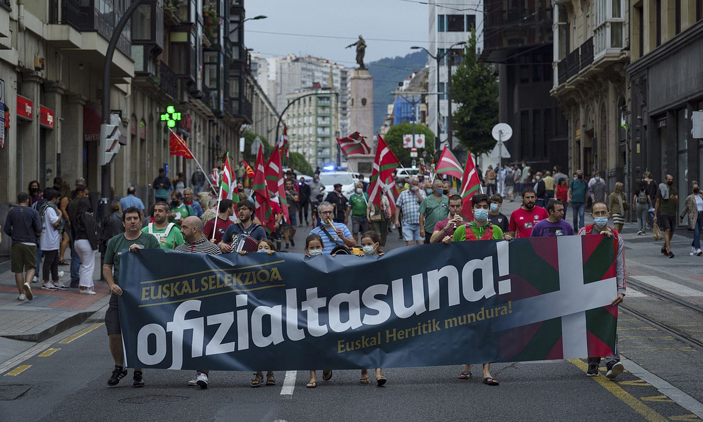 Euskal selekzioaren ofizialtasunaren aldeko manifestazioa. ARITZ LOIOLA / FOKU.
