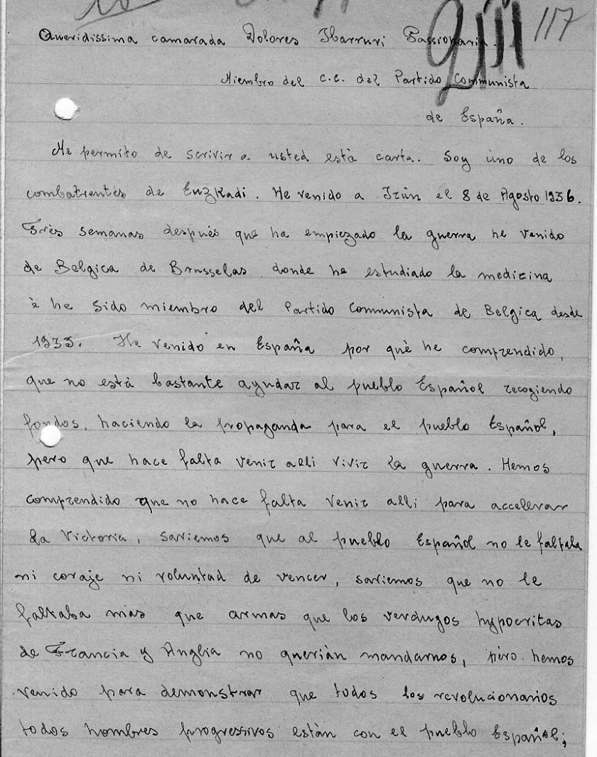 (ID_17459145409275) (/EZEZAGUNA) 36ko gerran Gipuzkoara etorritako boluntario internazionalistak. Eskutitza Dolores Ibarruriri (ID_17459145409275) (/EZEZAGUNA) 36ko gerran Gipuzkoara etorritako boluntario internazionalistak. Eskutitza Dolores Ibarruriri
