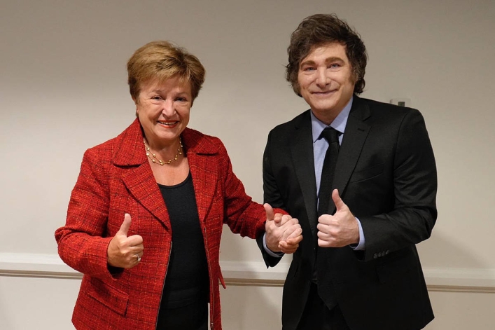 Kristalina Georgieva NDFko zuzendaria eta Javier Milei Argentinako presidentea, artxiboko irudian.EFE Kristalina Georgieva NDFko zuzendaria eta Javier Milei Argentinako presidentea, artxiboko irudian.EFE
