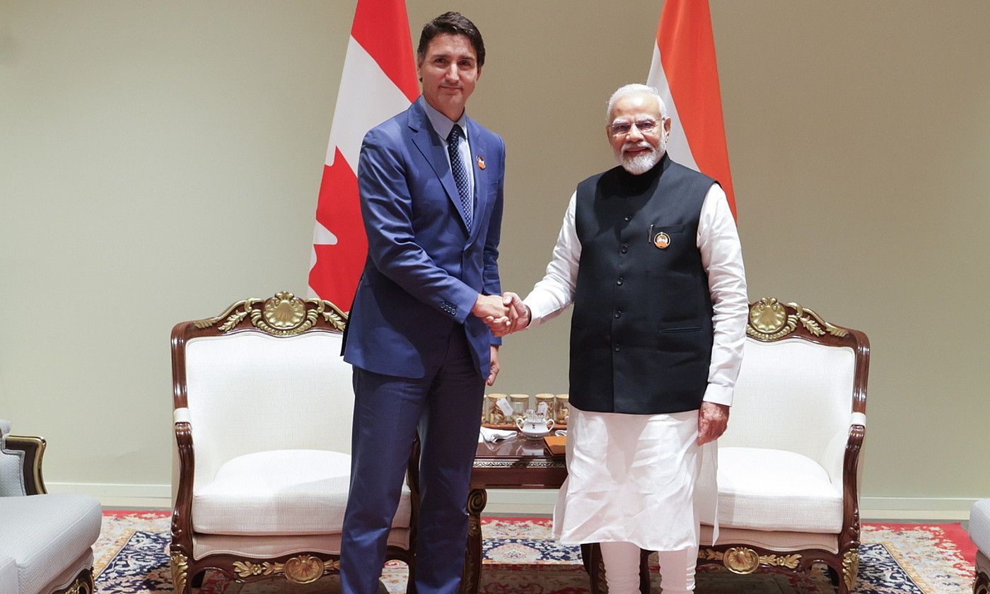Trudeau (Kanada) eta Modi (India), hilaren 10eko bileraren aurretik. EFE.