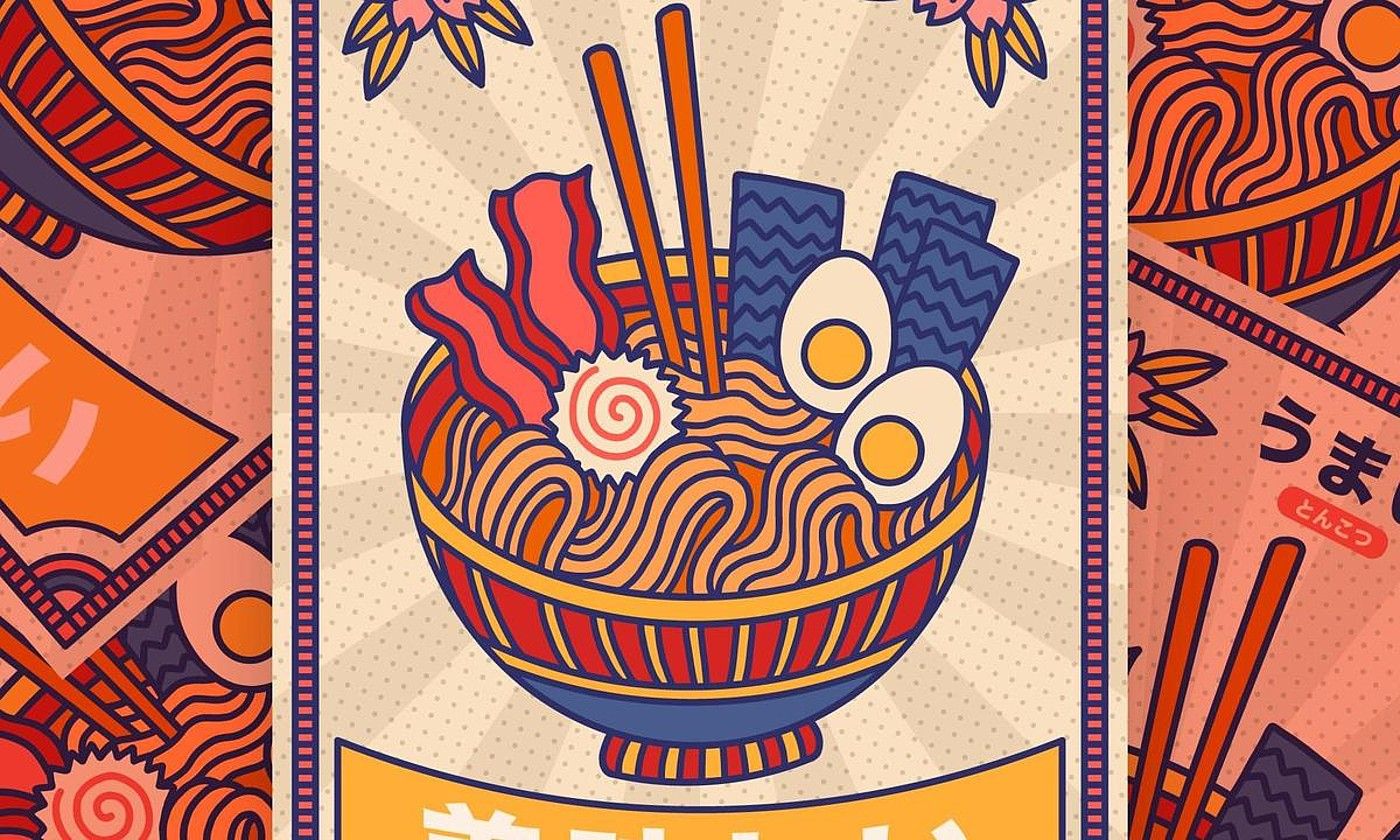 Manga estiloko diseinuekin iragartzen dute ramen-a Japoniako saltokietan. CC0. Manga estiloko diseinuekin iragartzen dute ramen-a Japoniako saltokietan. CC0.