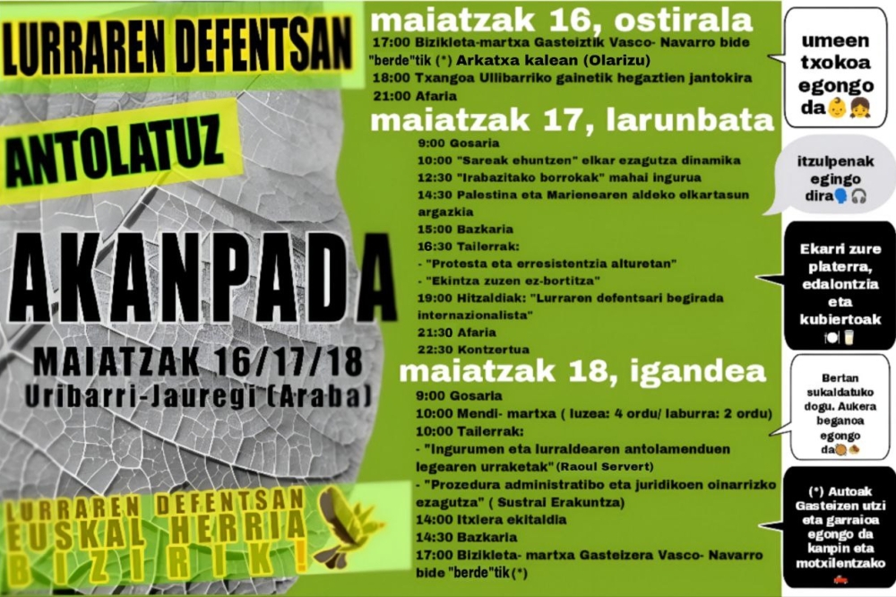 Euskal Herria Bizirik-ek maiatzaren 16tik 18ra egingo duen kanpaldiko egitaraua. Euskal Herria Bizirik-ek maiatzaren 16tik 18ra egingo duen kanpaldiko egitaraua.