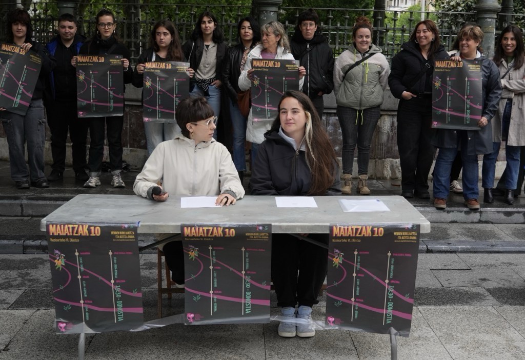 Euskal Herriko Emakumeen Mundu Martxaren agerraldia gaur, Donostian. JON URBE / FOKU