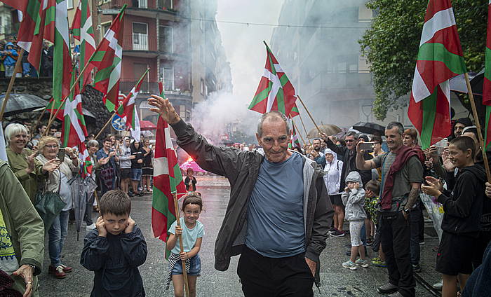 Jose Jabier Zabaleta 'Baldo'-ri Hernanin eginiko harrera, uztailaren 27an. JON URBE / FOKU