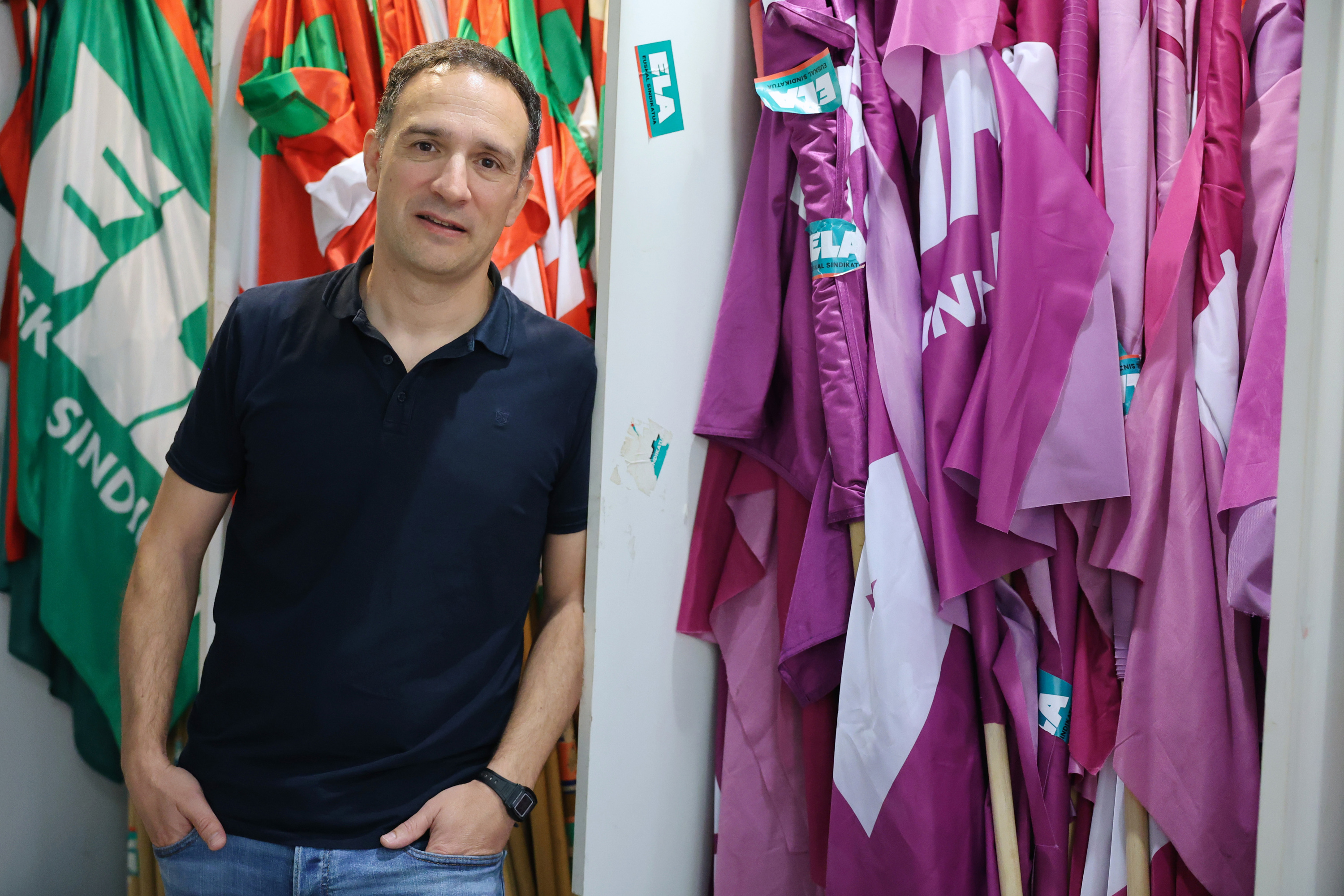 Mitxel Lakuntza ELAko idazkari nagusia, sindikatuaren Bilboko egoitzan. OSKAR MATXIN EDESA / FOKU