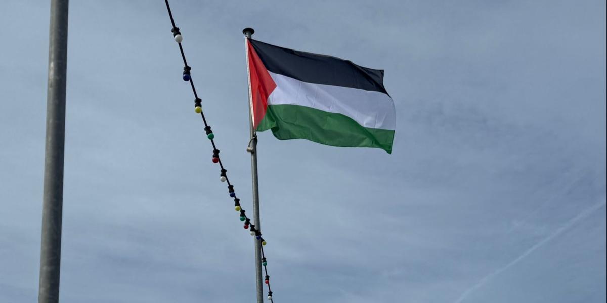 Palestinako bandera, gaur goizean, Baionako San Izpiritu zubian. BERRIA
