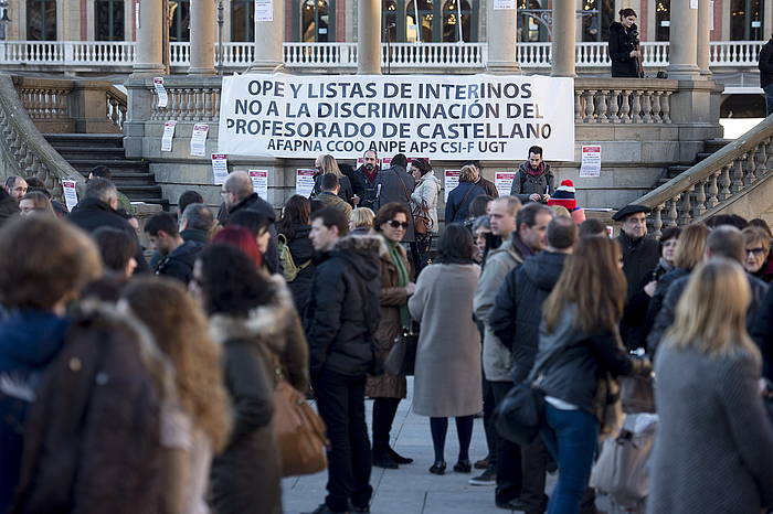 Afapna, UGT, CCOO, Anpe, APS eta beste sindikatu batzuen protesta, euskarazko lan eskaintzaren aurka. IÑIGO URIZ / FOKU