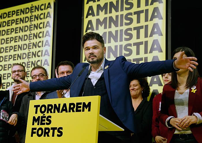 Gabriel Rufian ERCkoa, hauteskunde gaueko ekitaldian. TONI ALBIR, EFE