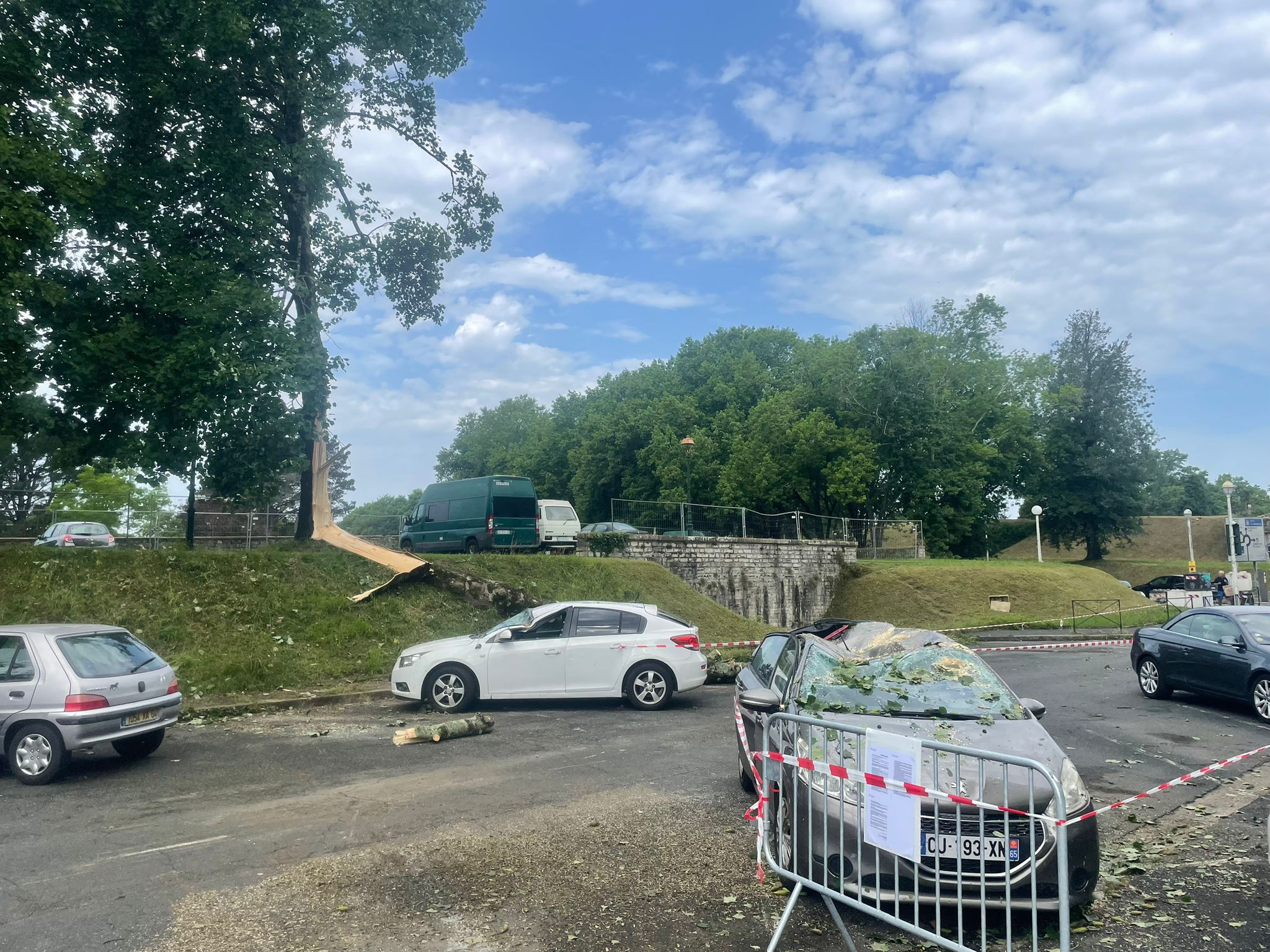 Zuhaitz bat erori zen atzo Baionako aparkaleku batera, eta auto batzuk hondatu zituen. BERRIA