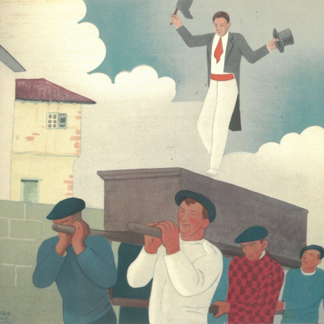 (ID_17531975421455) (/Ramiro Arrue) Ramiro Arrueren artelan bat kaxarrankaren inguruan. 1935ekoa da