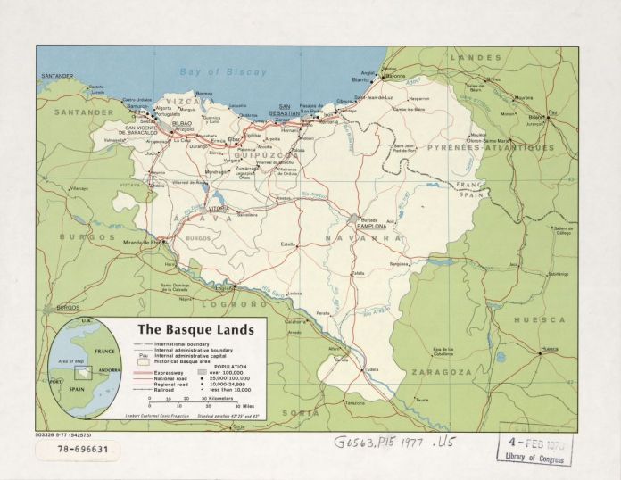'The Basque Lands' mapa. CIA / AEBETAKO KONGRESUKO LIBURUTEGIA