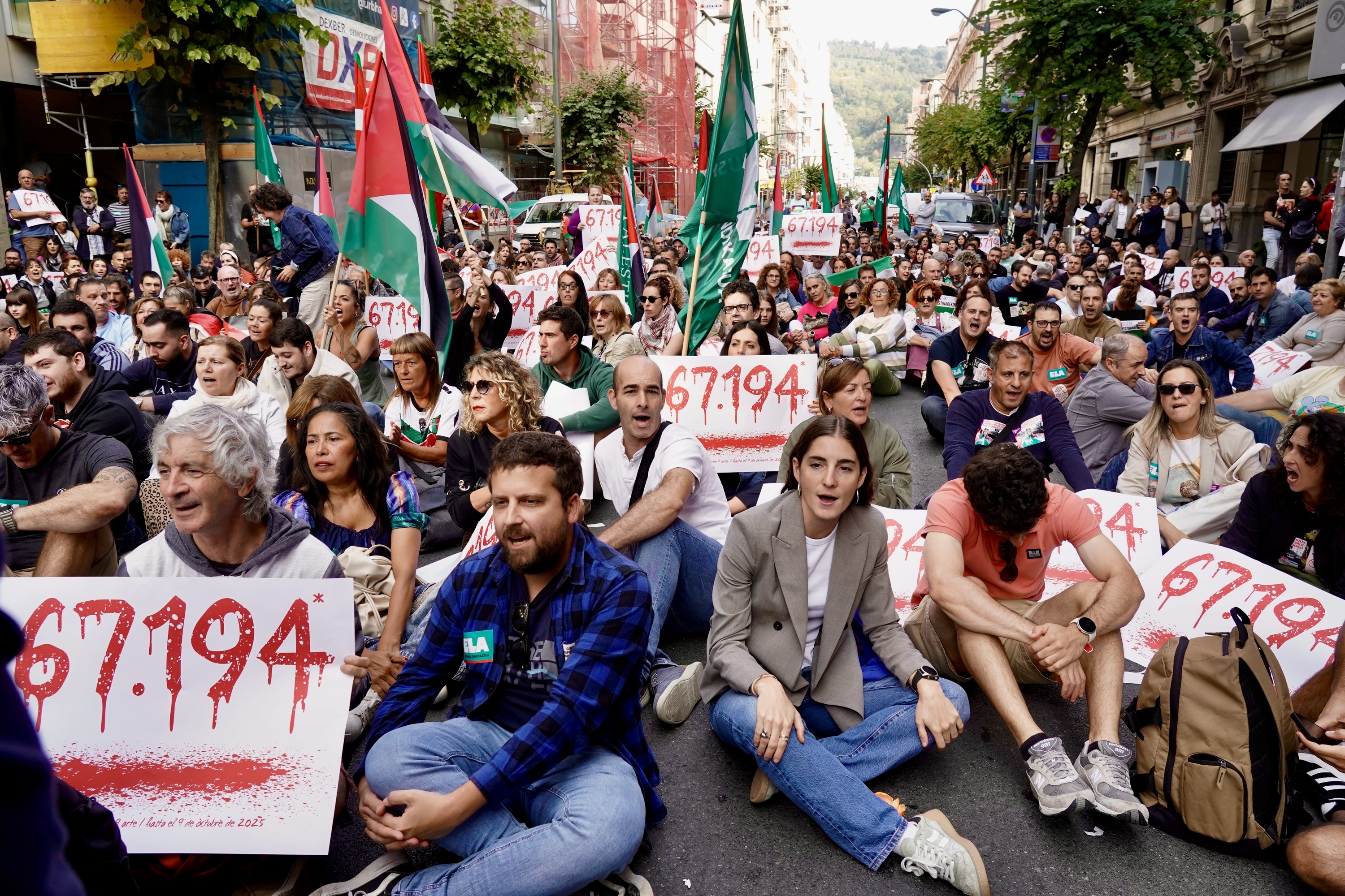 Palestinaren aldeko ELAren mobilizazioa gaur goizean, Bilbon. MARISOL RAMIREZ / FOKU