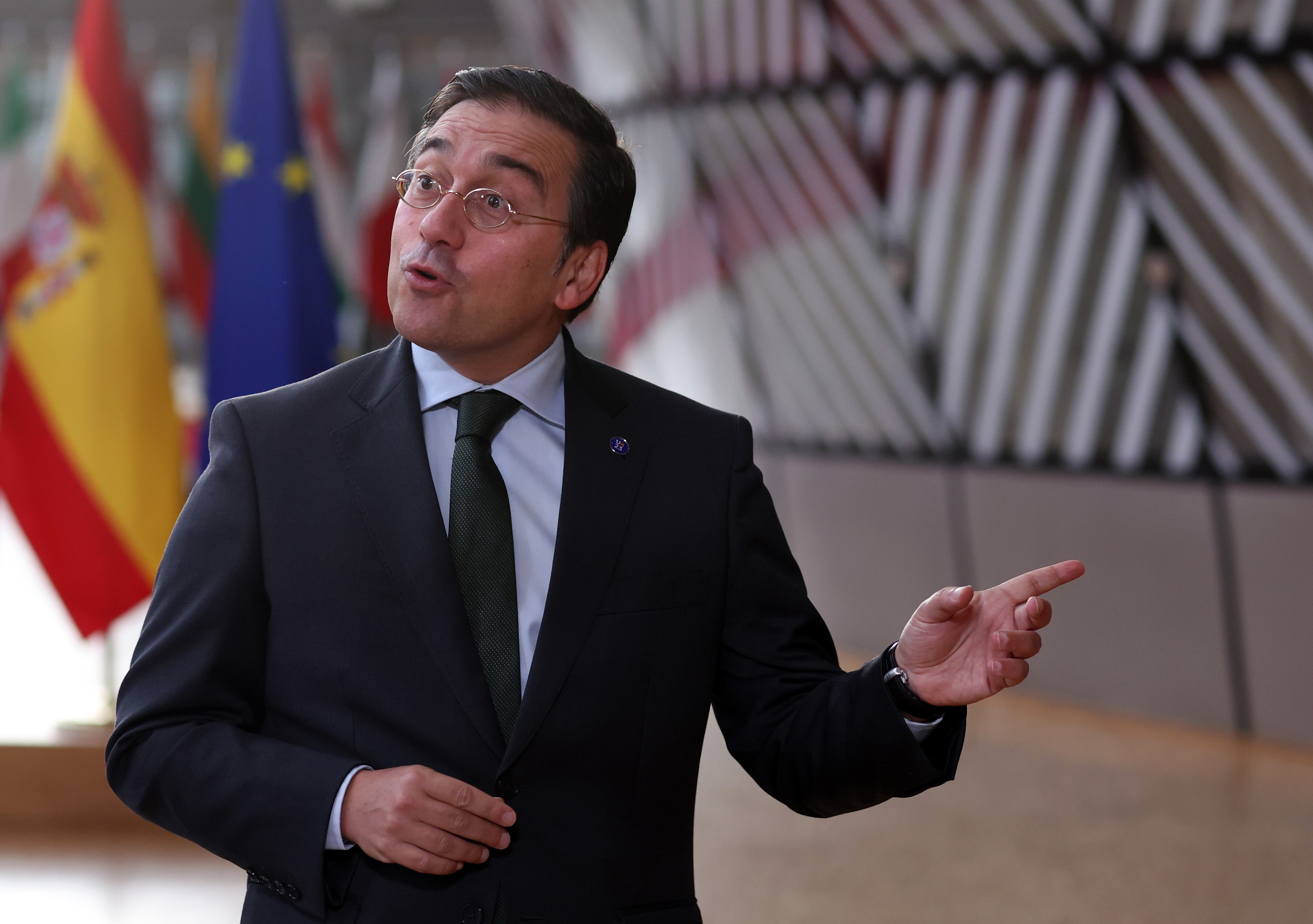 Espainiako Atzerri ministro Jose Manuel Albares, eskakizuna aurkezten Bruselan, 2023ko irailaren 19an. OLIVIER HOSLET / EFE