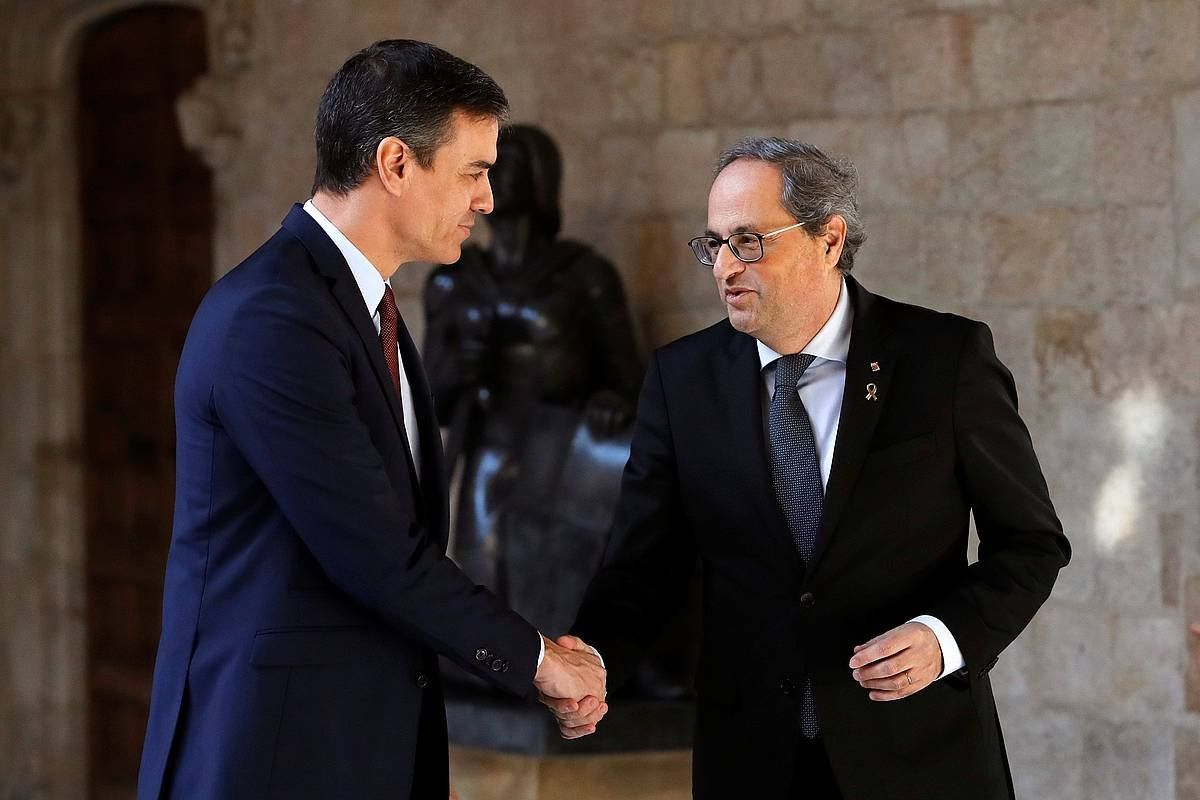 Pedro Sanchez Espainiako presidentea eta Quim Torra Kataluniakoa, 2018ko uztailaren 9an, Moncloan. F. CALVO / EFE