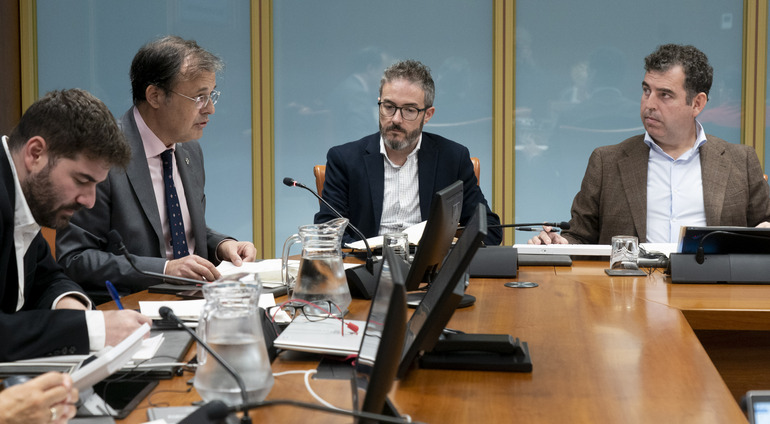 Alberto Martinez Osasun sailburua, gaur, Eusko Legebiltzarreko agerraldian. IREKIA