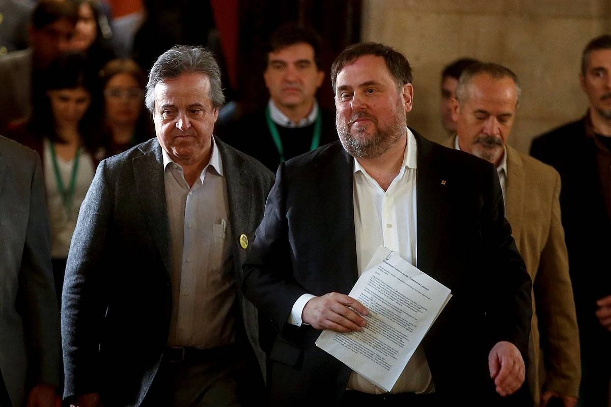 Oriol Junuqeras Kataluniako presidenteorde kargugabetua eta ERCko burua, Kataluniako Parlamentuan, joan den urtarrilaren 28an. QUIQUE GARCIA, EFE
