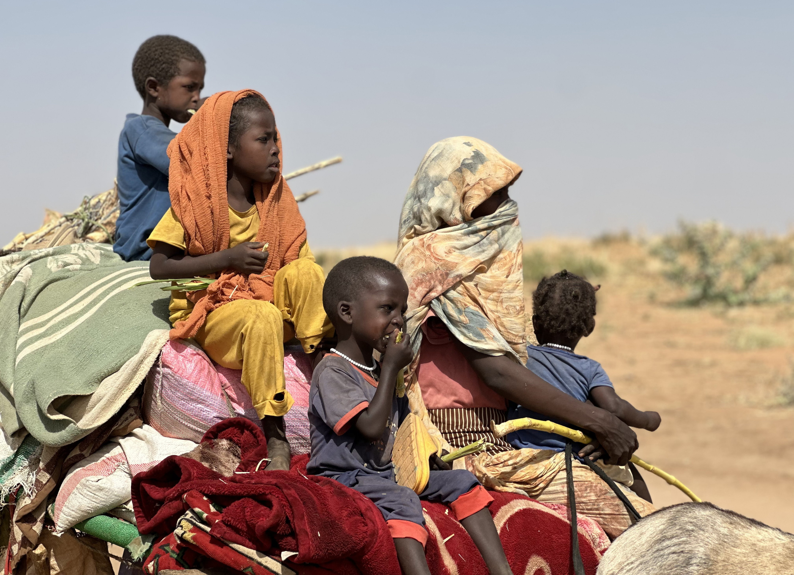 Sudango familia bat kanpaleku batetik beste batera lekualdatzen, irailean, Darfur eskualdean. MARWAN MOHAMED / EFE