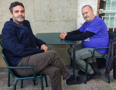 Natxo Leuza eta Montxo Rejano, azaroaren 28an, Iruñean. NAFARROAKO HITZA