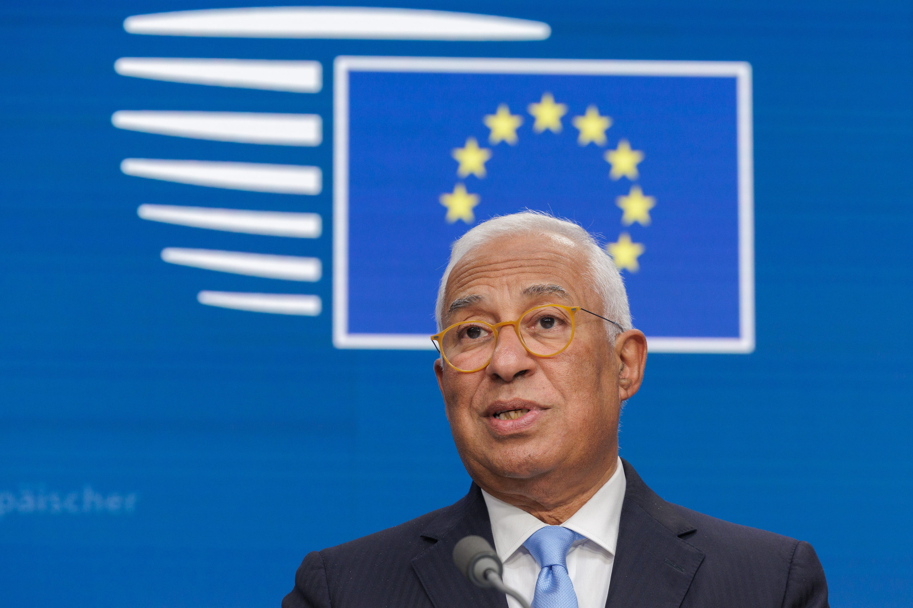 Antonio Costa Europar Kontseiluko presidentea agerraldi batean, urriaren 22an. OLIVIER MATTHYS / EFE