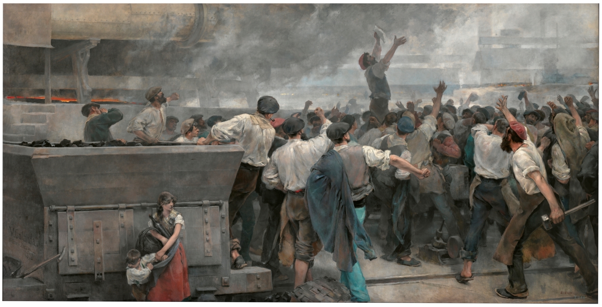Vicente Cutanda pintorearen 'Una huelga de obreros en Vizcaya', 1892koa. BERRIA